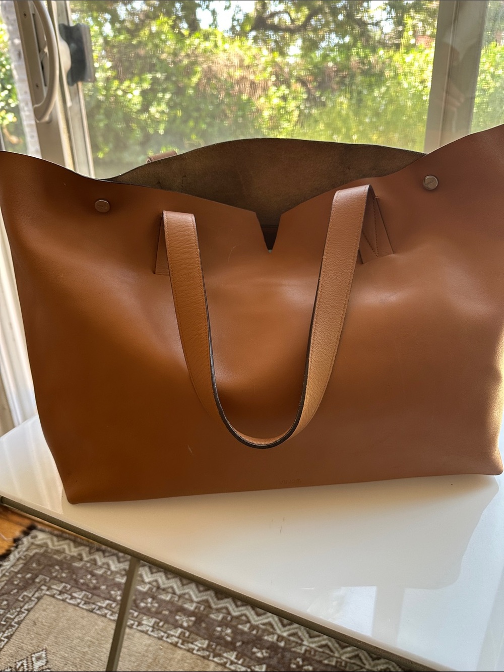 Vince Cognac Leather Tote Bag